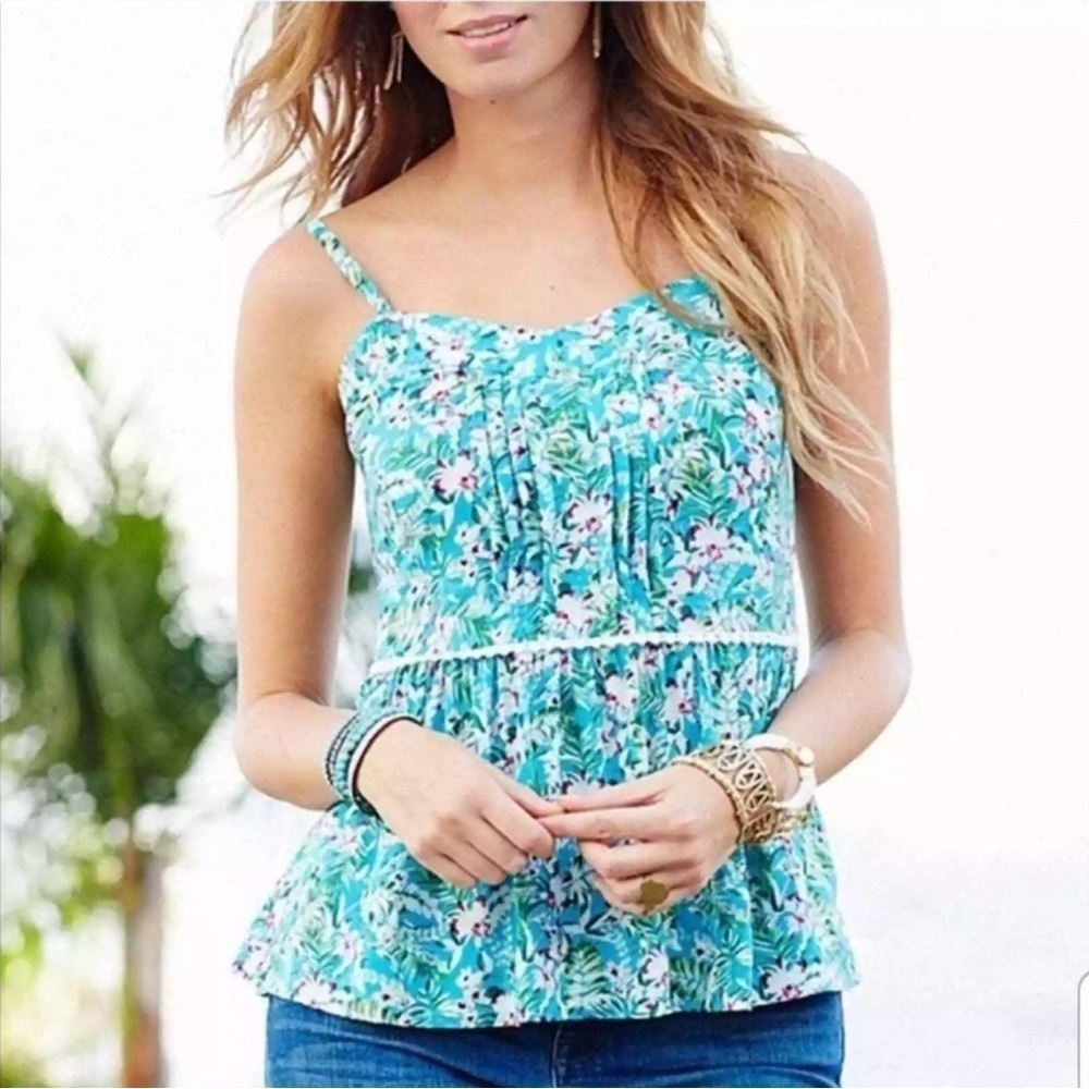Matilda Jane TROPICAL DREAM CAMI Turquoise Blue Tank Top Floral Palm Tree Sz Sml